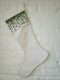 Christmas Stocking Flora Embroidered Cuff - Green and Cream- linen Arcadia Home